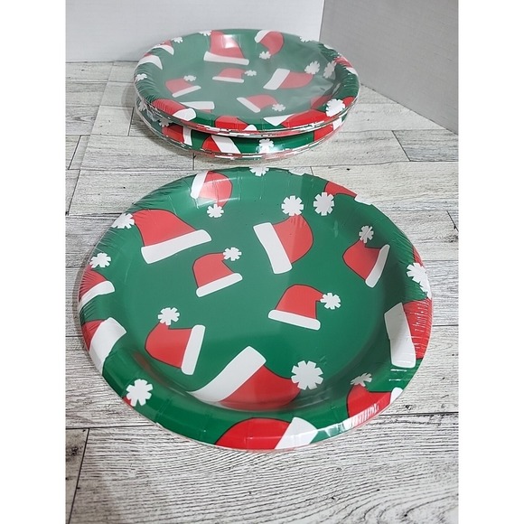 Santa Hat Dinner Paper Plates Lot Of 3 New Unopened 10 Count Per Pack Christmas - Picture 3 of 4